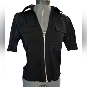 Y2K vintage women's body‎ central black zip up short sleeve jacket top Medium